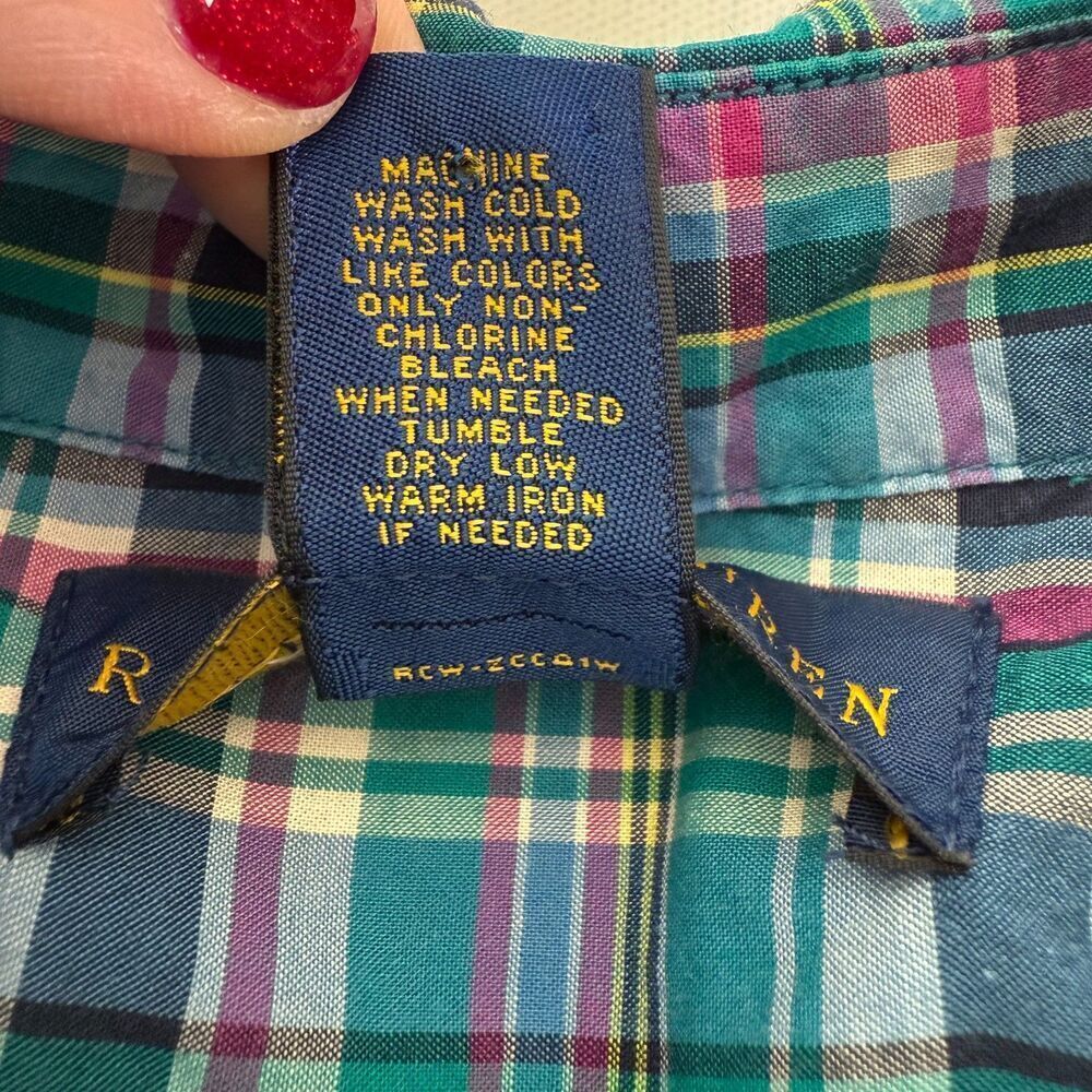Ralph Lauren BOYS Long Sleeve Button Down Sz. L (14-16) Plaid Blue Pink Green - Picture 10 of 12